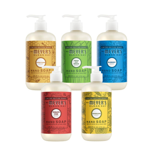 Mrs. MEYER'S Clean Day Liquid Hand Soap Variety Pack 12.5 Fl Oz Each, 1 CT (Fresh Cut Grass + Tomato Vine + Dandelion + Blueberry + Honeycomb)