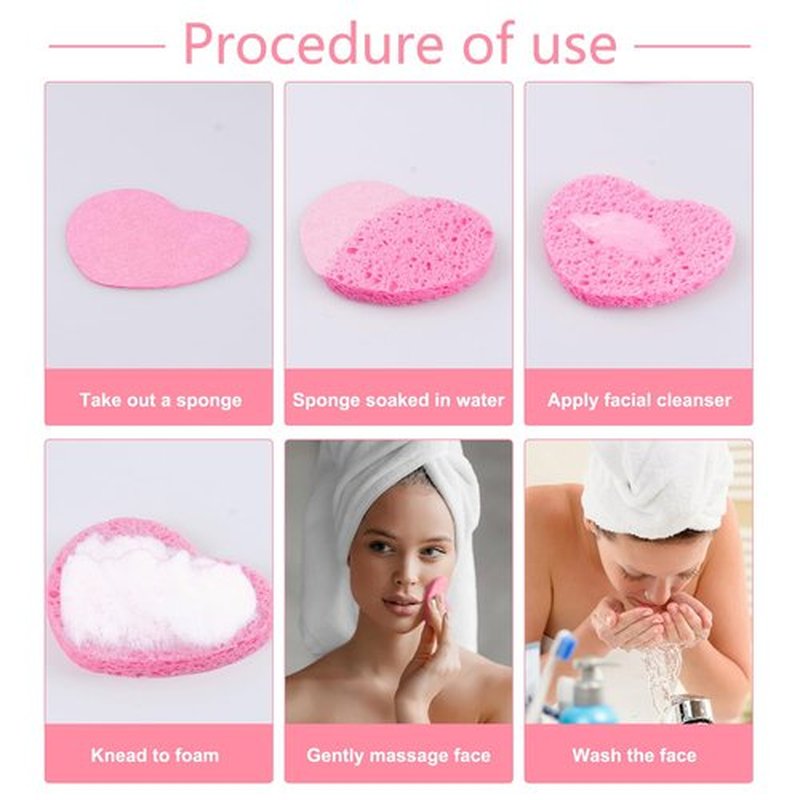 150-Count Heart Shape Compressed Facial Sponges, 100% Natural Cosmetic Spa Sponges for Facial Cleansing for Daily Facial Cleansing, Exfoliating Mask, Makeup Remover. Ideal for Home and Travel.