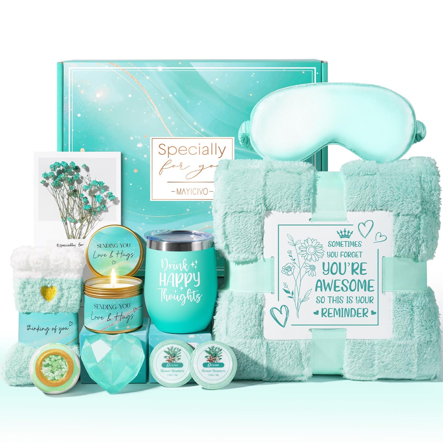 Mothers Day Birthday Gifts for Women, Self Care Get Well Soon Gift Baskets for Women, Ocean Relaxing Spa Gift Care Package with Blanket, Unique Gifts Basket for Mom Her Wife Girlfriend Friend Sister
