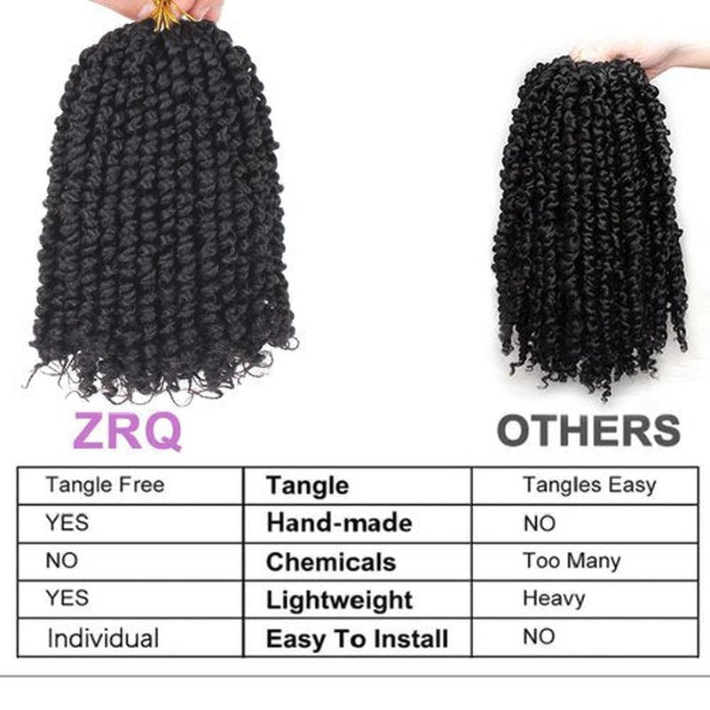 ZRQ Short 8 Packs Pre-twisted Bob Passion Twist Crochet Hair with Curly Ends 10 Inch Pre looped Black Passion Twists Hair 12 Roots/Pack Synthetic Bohemian Crochet Braids Hair for Black Women 1B#
