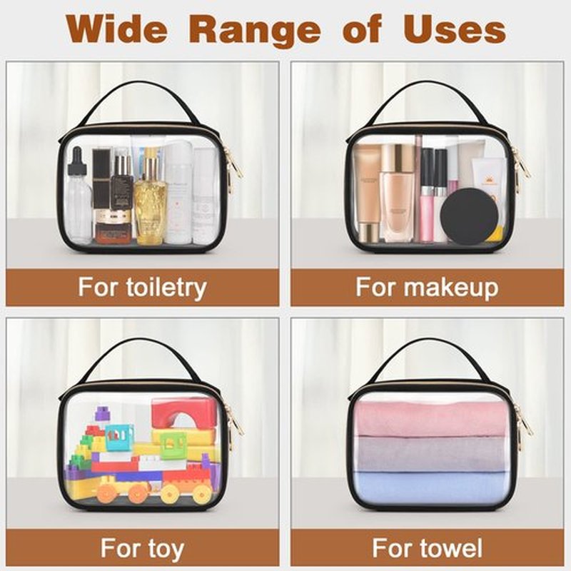 Wedama TSA Approved Toiletry Bag, 3 Pack Clear Makeup Bags with Handles, Quart Size Clear Toiletry Bags, PVC Clear Cosmetic Bags for Women and Men, Carry on Airport Airline Compliant Bag, Black