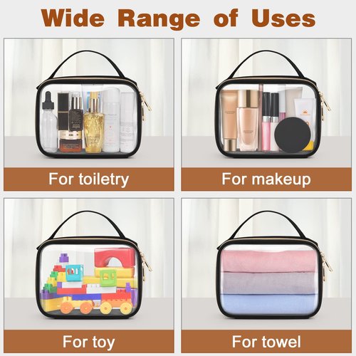 Wedama TSA Approved Toiletry Bag, 2 Pack Clear Makeup Bags with Handles, Quart Size Clear Toiletry Bags, PVC Clear Cosmetic Bags for Women and Men, Carry on Airport Airline Compliant Bag, Black