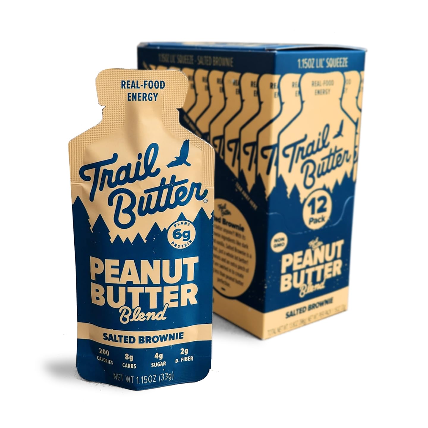 Trail Butter Lil’ Squeeze Nut Butter Energy Pouches, 1.15oz (12-Pack) – Real Food Endurance Fuel, Protein Snack for Hiking, Running, Cycling & Travel – 6g of Protein per Pouch – Salted Brownie Peanut