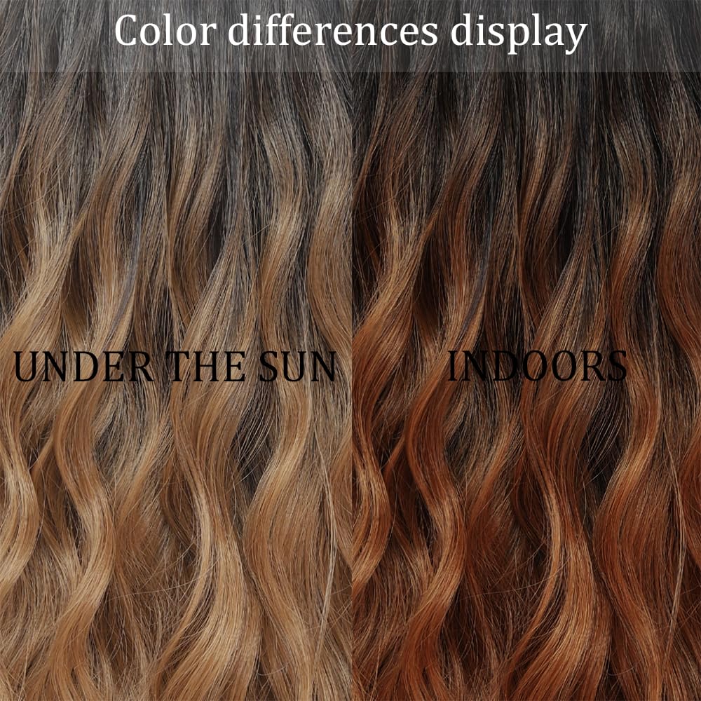 Short Wavy Ombre Brown Wig with Bangs 14inch Brown Wigs for Women Short Curly Bob Wigs Synthetic Natural Looking Hair Replacement Wigs Costume Cosplay Halloween Wig(14'' Ombre Brown)