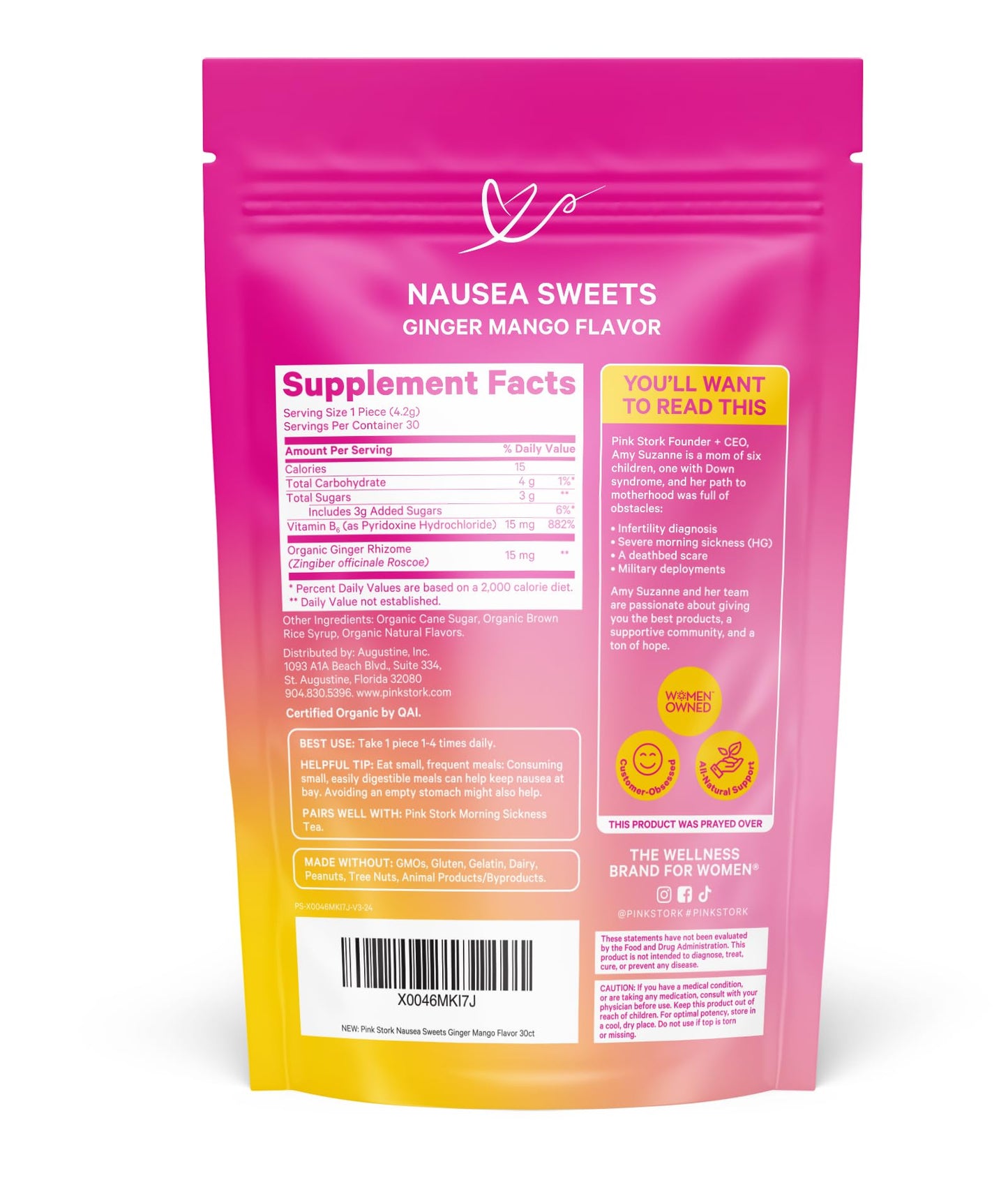 Pink Stork Organic Mango Sweets with Vitamin B6, 30 Wrapped Candies