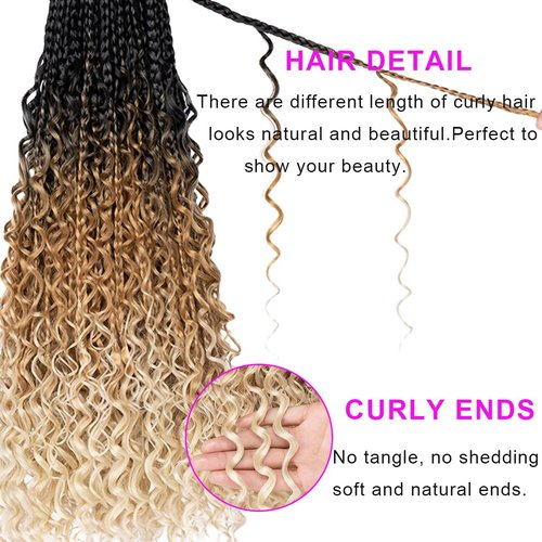 Unionbeauty 8 Packs Boho Box Braids Crochet Hair 24 Inch Goddess Box Braids Crochet Hair with Curly Ends Bohemian Hippie Box Braids Synthetic Braiding Hair Extension for Black Woman Crochet Box Braids