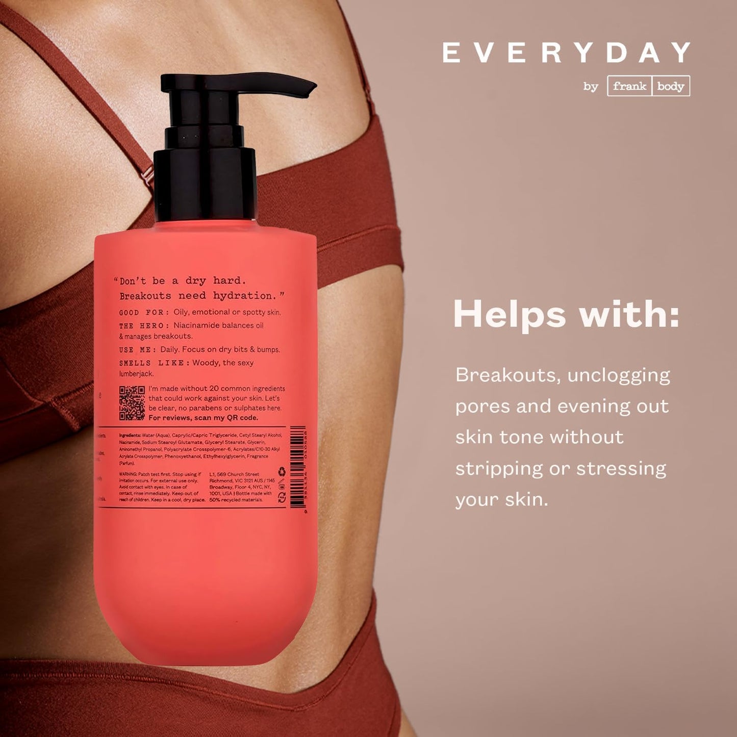 frank body Hydrating Body Lotion | Hydrates, Soothes & Moisturizes Dry Skin | Hyaluronic Acid, Aloe Vera & Glycerin | Lightweight | Cucumber & Waterlily Scent | Vegan & Cruelty Free | 250ml