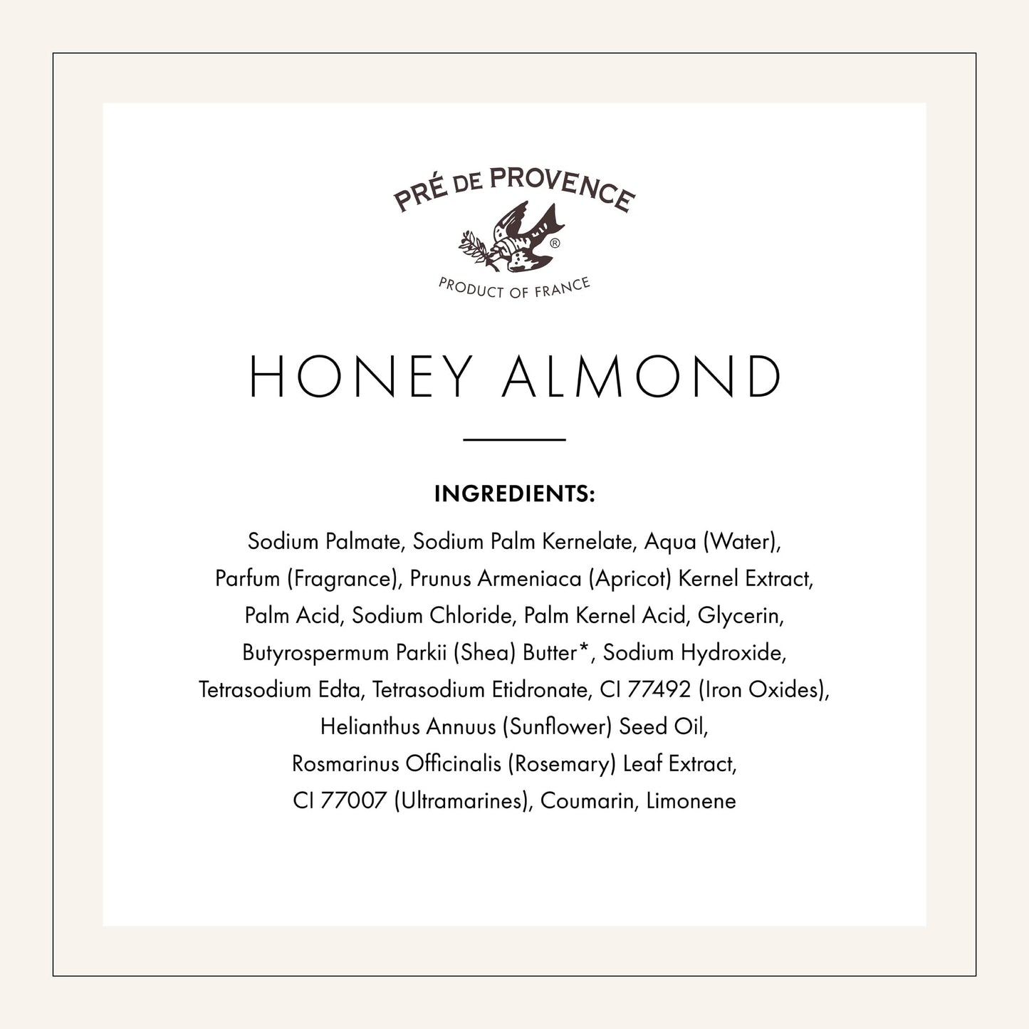 Pre de Provence Artisanal French Moisturizing Soap Bar, Shea Butter Enriched, Quad Milled for Long Lasting Rich Smooth Lather, 5.3 Ounce, Honey Almond