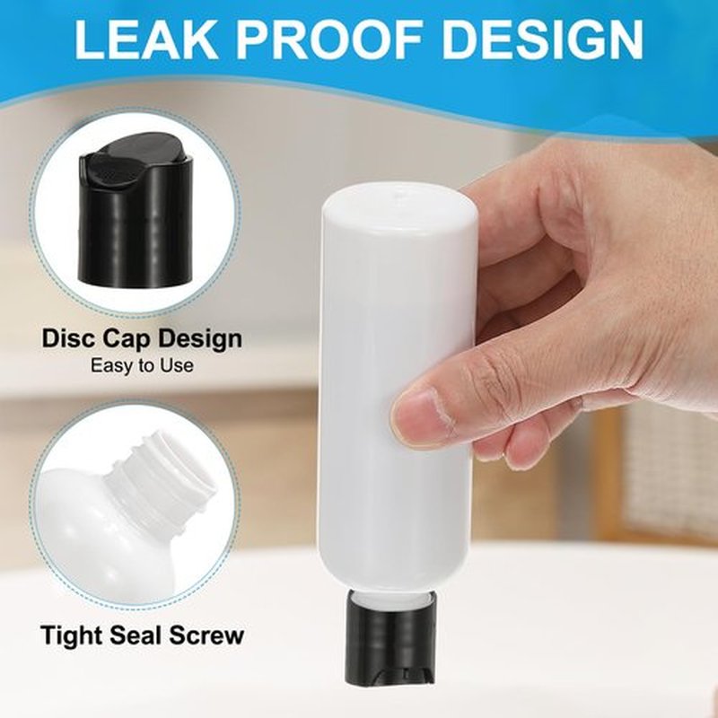 PATIKIL Travel Bottles with Disc Cap, 6 Pcs 3.4 Oz(100ml) Leak Proof Refillable Empty Dispenser Container Squeeze Bottle for Shampoo Toiletries Lotion Cream, White