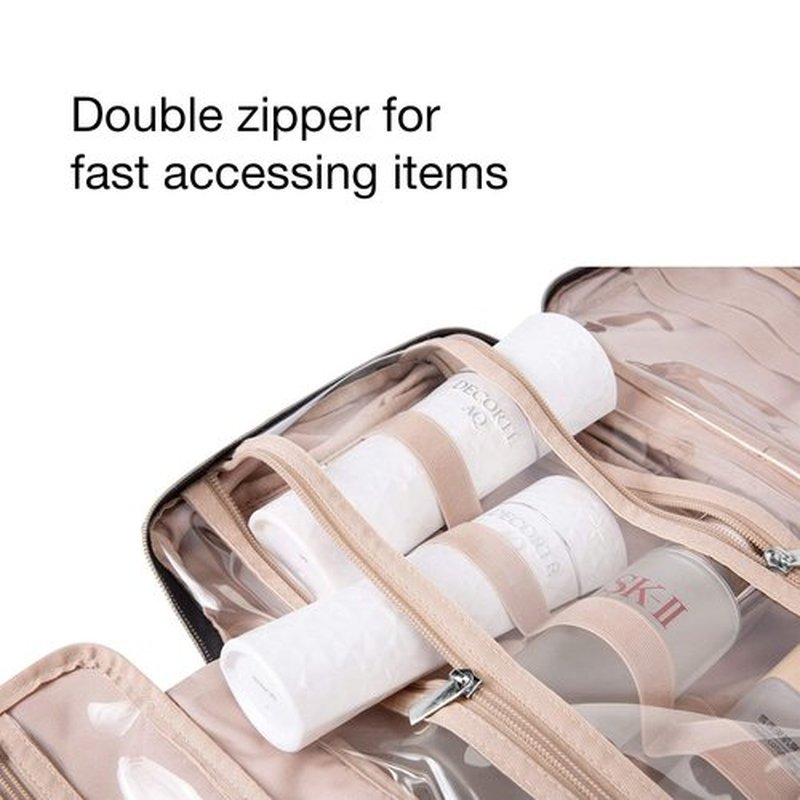 BAGSMART Toiletry Bag Travel Bag with Hanging Hook, Water-resistant Makeup Cosmetic Bag Travel Organizer for Accessories, Shampoo, Full Sized Container, Toiletries (Medium-Grey)