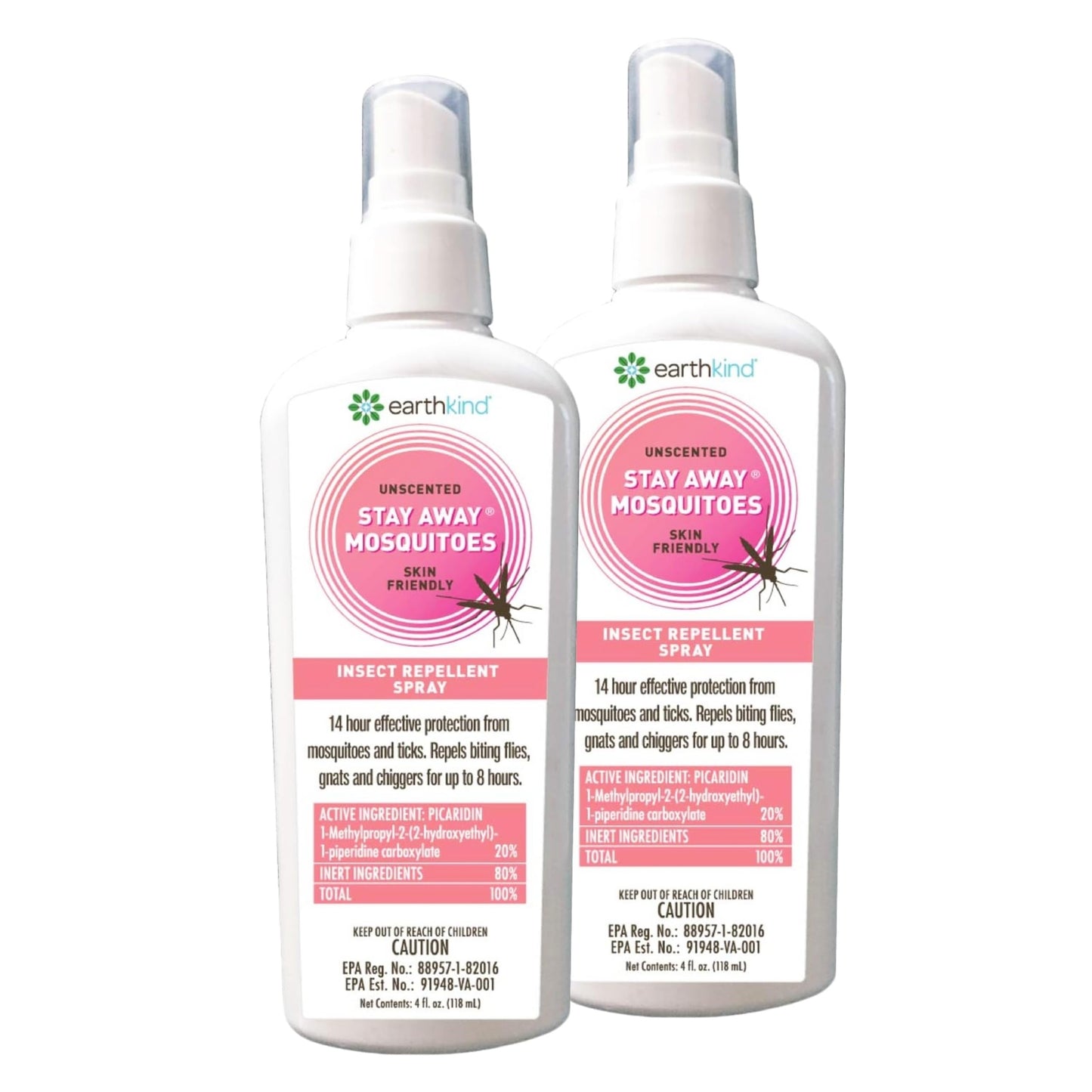 EarthKind Stay Away Mosquitoes Insect Repellent - Plant-Based, Unscented Mosquito Body Spray with Picaridin - Up to 14-Hour Protection - Safe for Children When Used As Directed - 4-Oz (2-Pack)