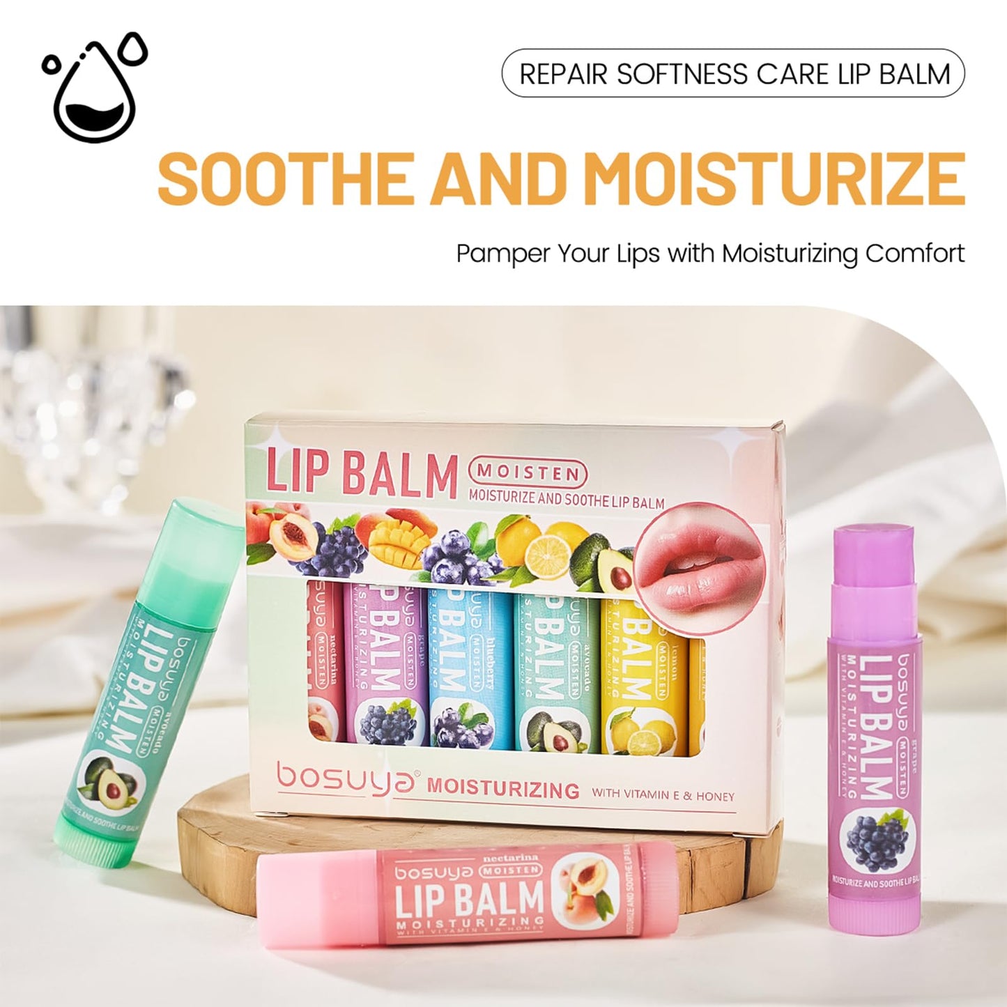 6 Flavors Lip Balm Set-Gentle Hydration for Dry & Sensitive Lips, All-Day Moisture Hydrating & Repairing for Delicate Lips Smooth Non-Greasy