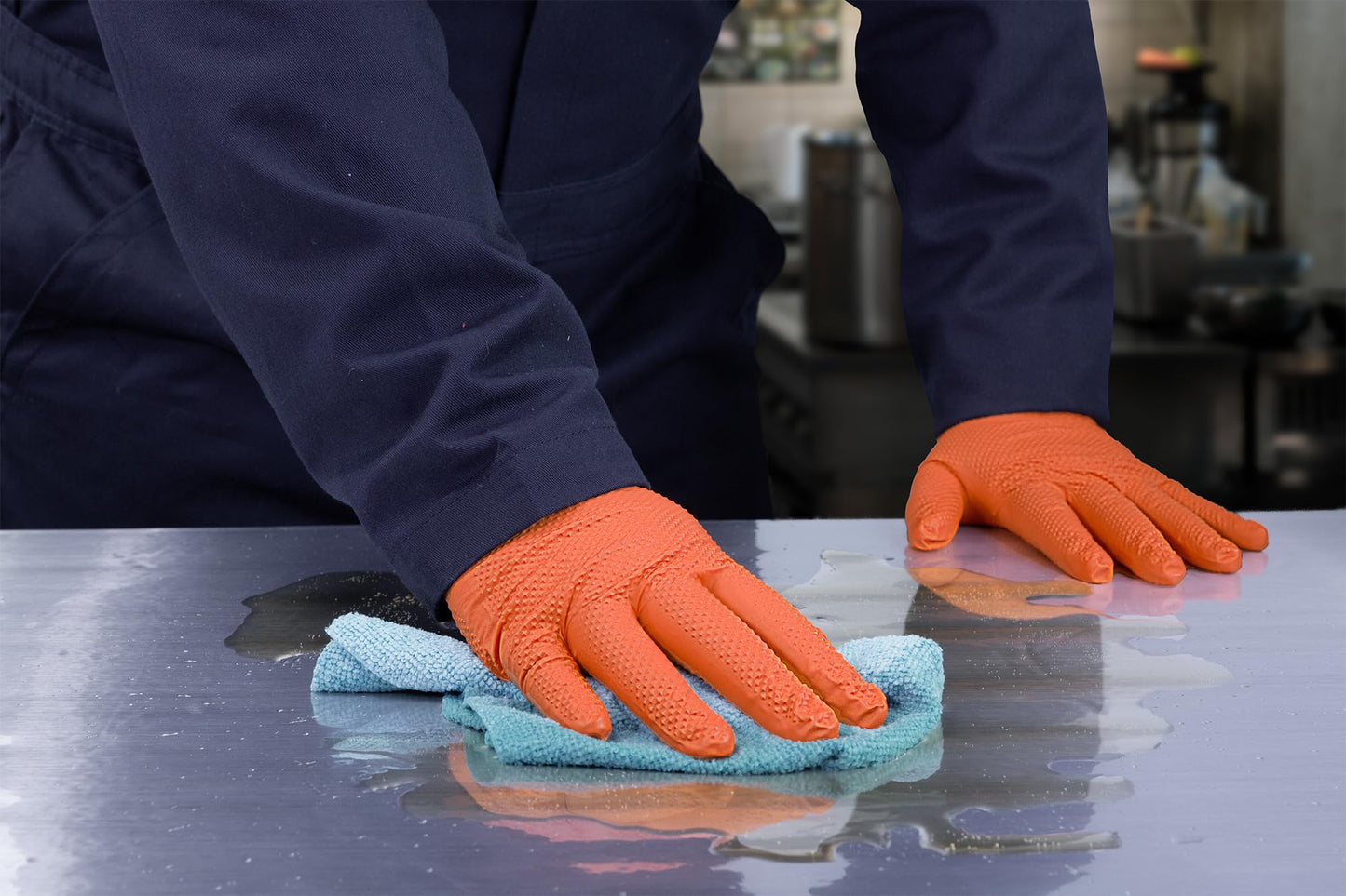 GLOVEWORKS Industrial Orange Disposable Gloves, Flock-Lined Nitrile Gloves, Raised Diamond Texture, 8 mil, X-Large, Box of 50