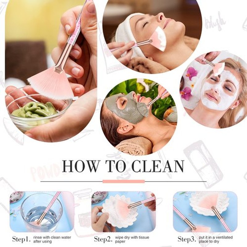 9 Pieces Facial Brushes Fan Mask Brushes, Soft Facial Applicator Brushes Tools for Peel Glycolic Mask Makeup for Mud Cream (Pink)