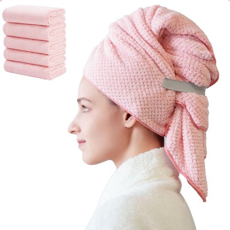 Wuwahold Microfiber Hair Towels, Waffle Hair Towel Set, Super Soft Highly Absorbent, Sturdy Quick Drying Turbans for Long, Thick, Curly Hair (5 Pack, 40" x 20")