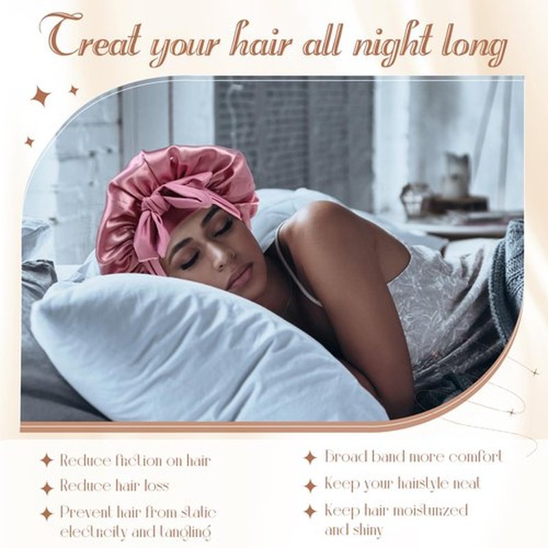 JaGely 4 Pcs Satin Bonnet for Women Tie Hair Bonnet for Sleeping Large 2 Layered Silk Sleeping Cap for Sleeping with 8 Pcs Hair Scrunchies Silk Sleep Cap Double Layer Satin Bonnets(Classic Color)