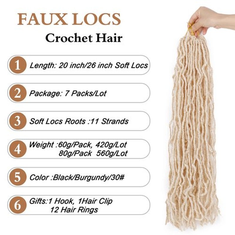 Blonde Faux Locs Crochet Hair 26 Inch Soft Locs Hair 7 Packs Goddess Locs Hair Extensions
