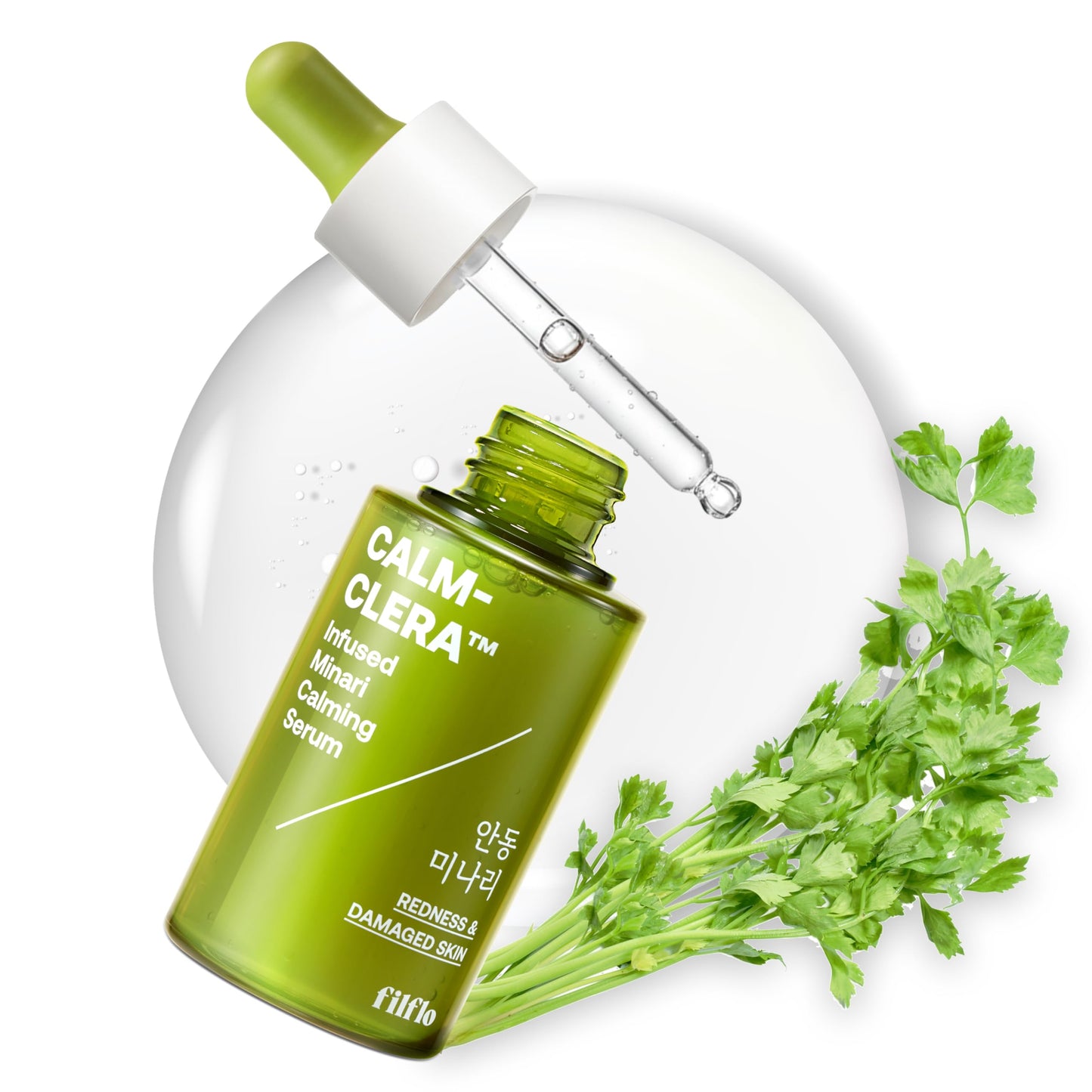 FILFLO Calm-Clera Minari Calming Serum, Korean Spring Herb Facial Serum, Soothing and Calming for Sensitive Skin, Natural Skincare, Clean Beauty With Vitamin C, Korean Skin Care,1.52 Fl Oz