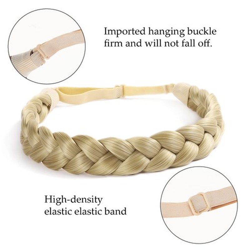 STHEJFB Braid Headband 2 3 Strands combinations Messy Wide Chunky Fluffy Elastic Stretch Hairpiece Braided Headband Women Girl Beauty accessory (Beach blonde)