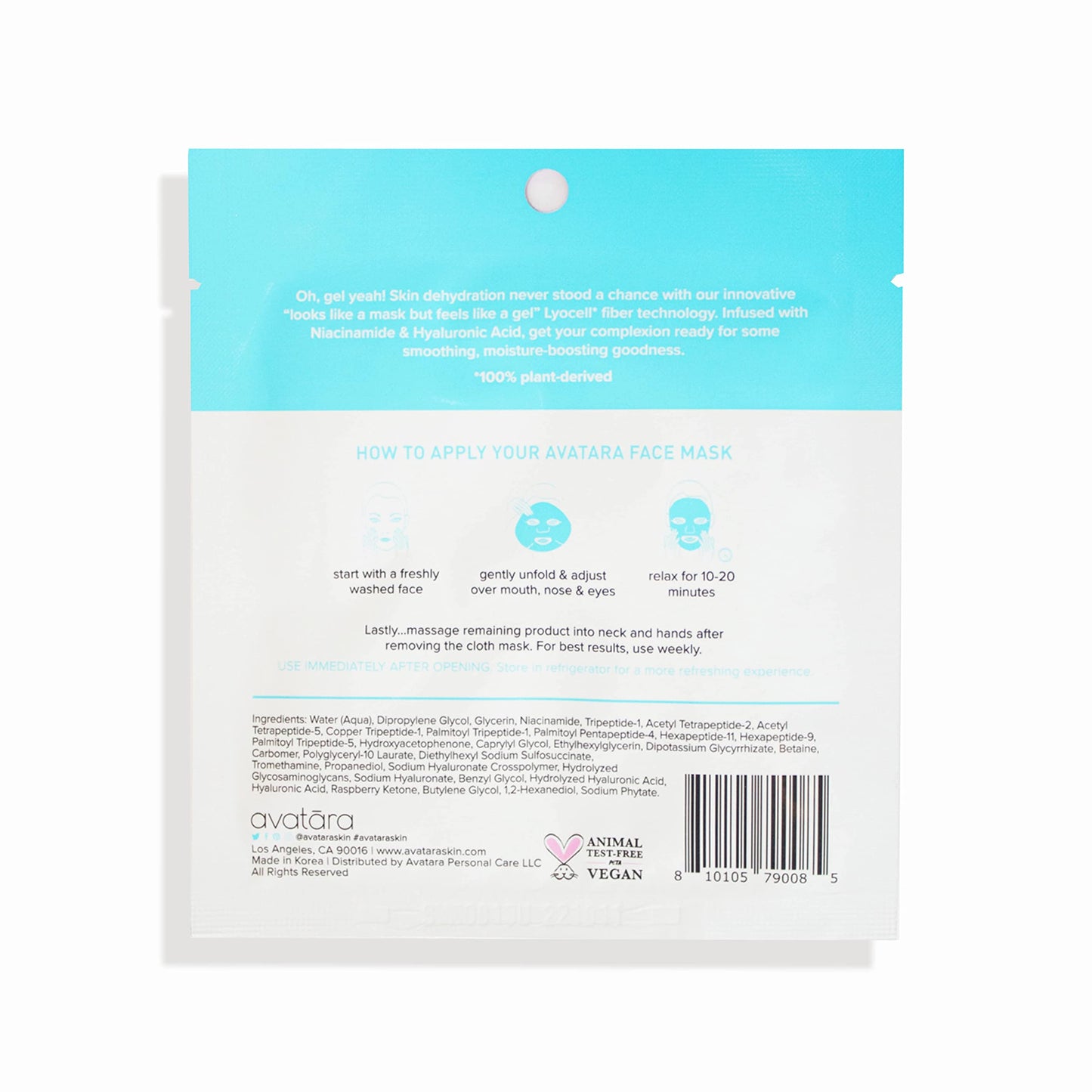 Avatara Re-Dew Niacinamide Water-Gel Mask, Skin Dehydration Solution, Mask With A Gel Feel, Beauty Essential with Niacinamide & Hyaluronic Acid, Smoothing, Moisture-Boosting, 0.71 fl.oz. / 21 ml