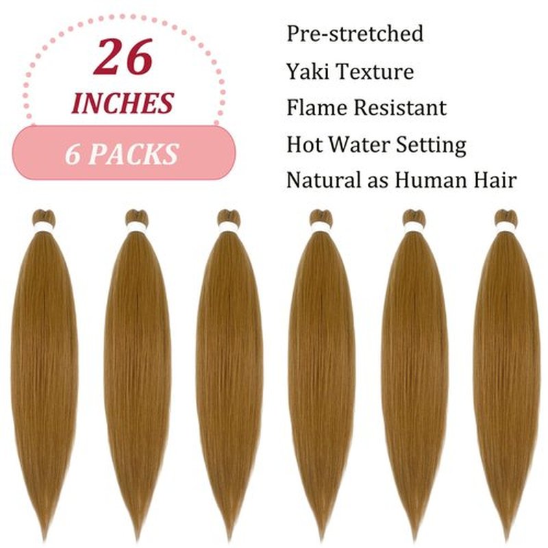 UPruyo Pre Stretched Braiding Hair Extensions for Braiding Color 27 Honey Blonde Braiding Hair Pre Stretched 26 inch 6 packs Knotless Synthetic Jumbo Hypoallergenic Braiding Hair Extensions