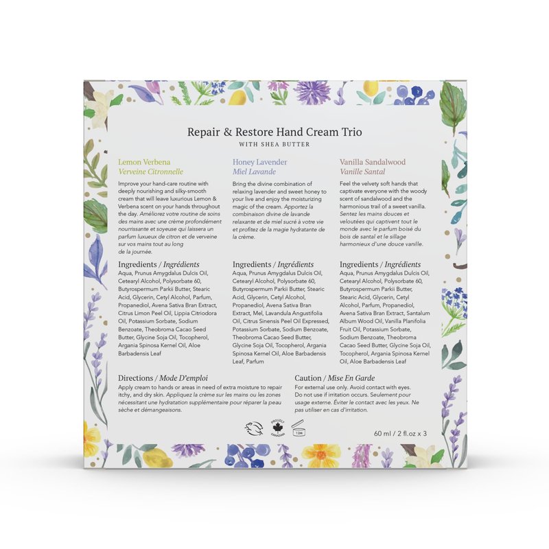 Scentuals Hand Cream Set of 3, with Shea Butter, Cocoa Butter, Argan & Almond oil, Moisturizing Dry Hands, (Lemon Verbena, Honey Lavender, Vanilla Sandalwood) 60 ml (2 fl.oz. x 3)