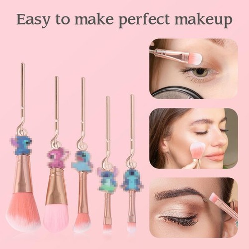 5 Pcs Stich Makeup Brushes with Brushes Holder, Interstellar Baby Makeup Brushes, Stich Stuff for Girls and Women(Pink)