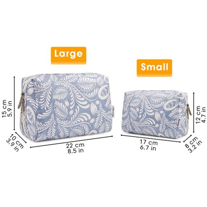 Narwey Large Makeup Bag Zipper Pouch Travel Cosmetic Bag Organizer for Women (Large, Blue Leaf)
