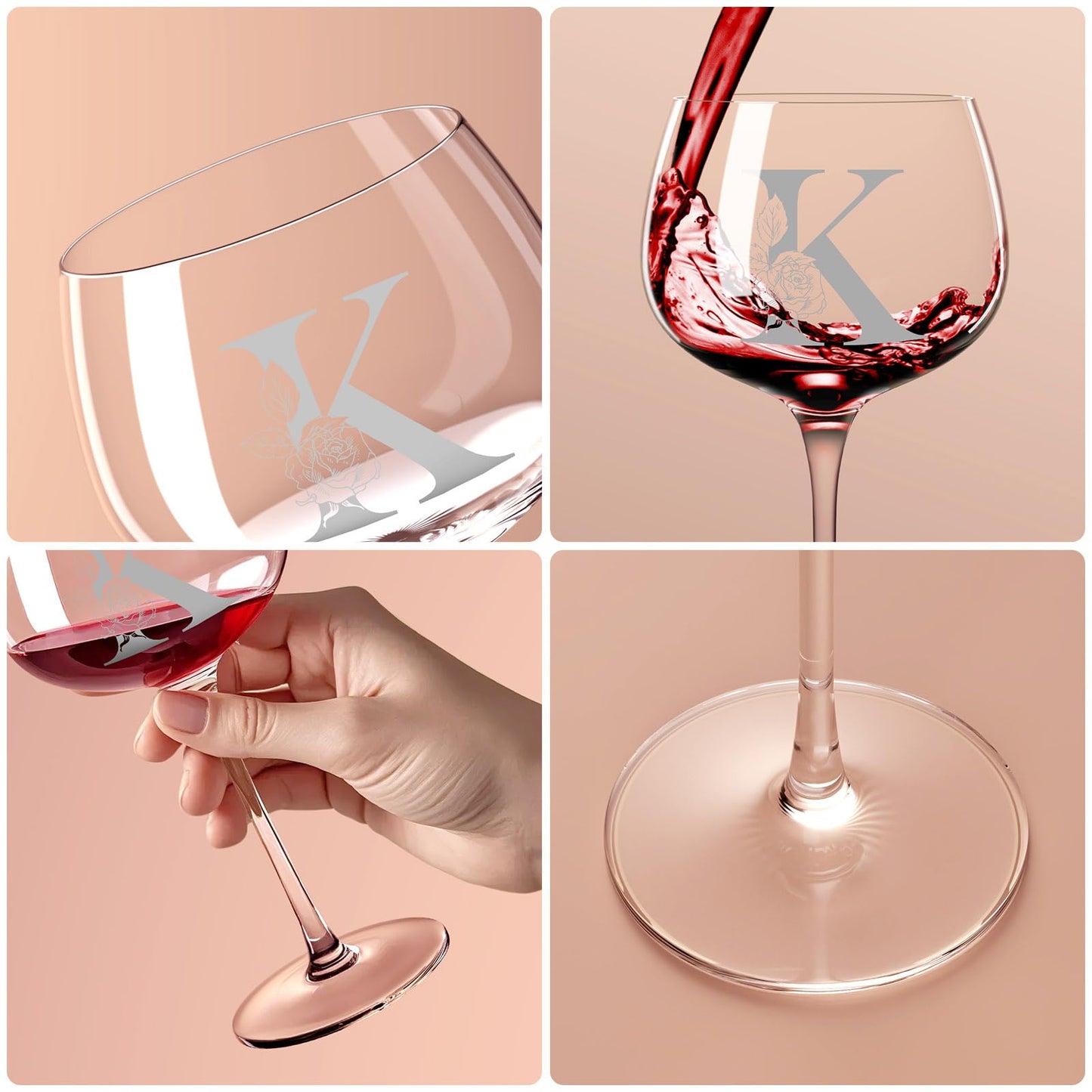 Personalized Gifts for Women Mom Friend, Initial A-Z Wine Glass Customized Gift For Woman, Unique Birthday Gifts for Women Her Mom Best Friend Sister Wife (K)