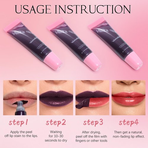 DAGEDA Lip Stain Peel Off, 3 Colors Lip Liner Stain, Matte Finish Peel Off Lip Tint Stain, Non-Stick Tattoo Color Lip Gloss, Highly Pigmented Liquid Lipstick, Waterproof Lip Makeup for Women