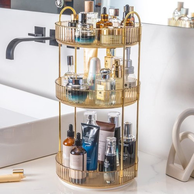 INVSSENE 360 Rotating Makeup Organizer, Yellow, Unisex, 3 Tier Countertop Storage, Fits Cosmetics, Perfume, Skincare, Lipsticks
