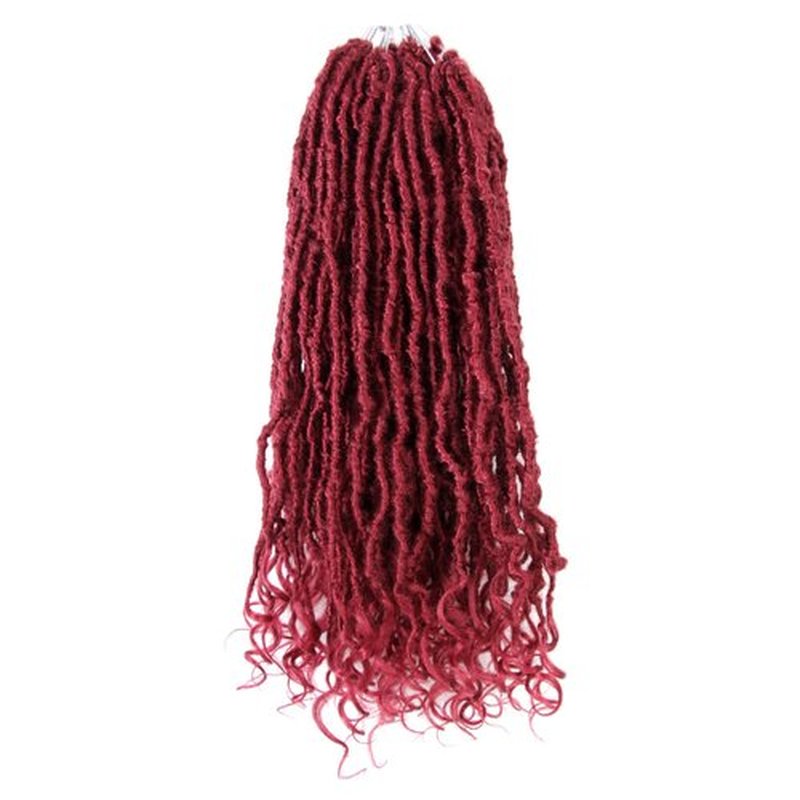 Niseyo Wild Locs 14 Inch Distressed New Faux Locs with Curly Ends 8 Packs Long Soft Pre-looped Goddess Locs Crochet Hair (118#, Burgundy)