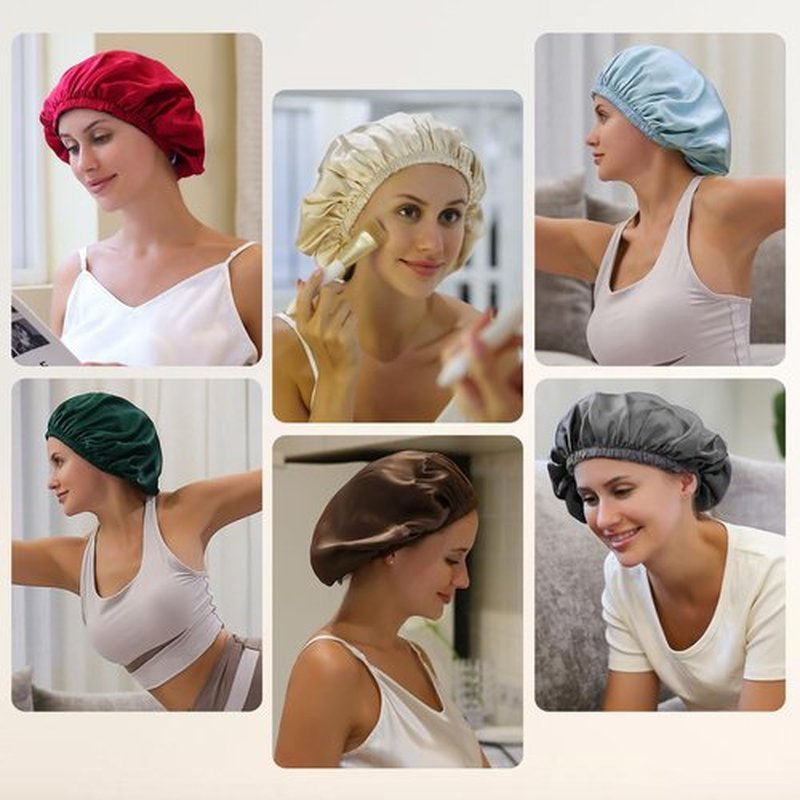 ZIMASILK 100% Mulberry Silk Bonnet for Sleeping Women Long Hair Double Layer Silk Hair Wrap with Adjustable Band Natural Silk Bonnet for Hair Care Stay On Head (1Pc, Dark Grey)