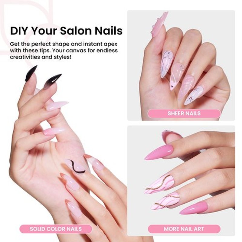 Beetles Tipex Instant Apex Nail Tips, 224Pcs 16 Sizes Pre-Building & Pre-Etched Gel Nail Tips Medium Stiletto Thicker Acrylic Nails False Nail Extension with Uv Nail Glue Nail Lamp for Flat Nails
