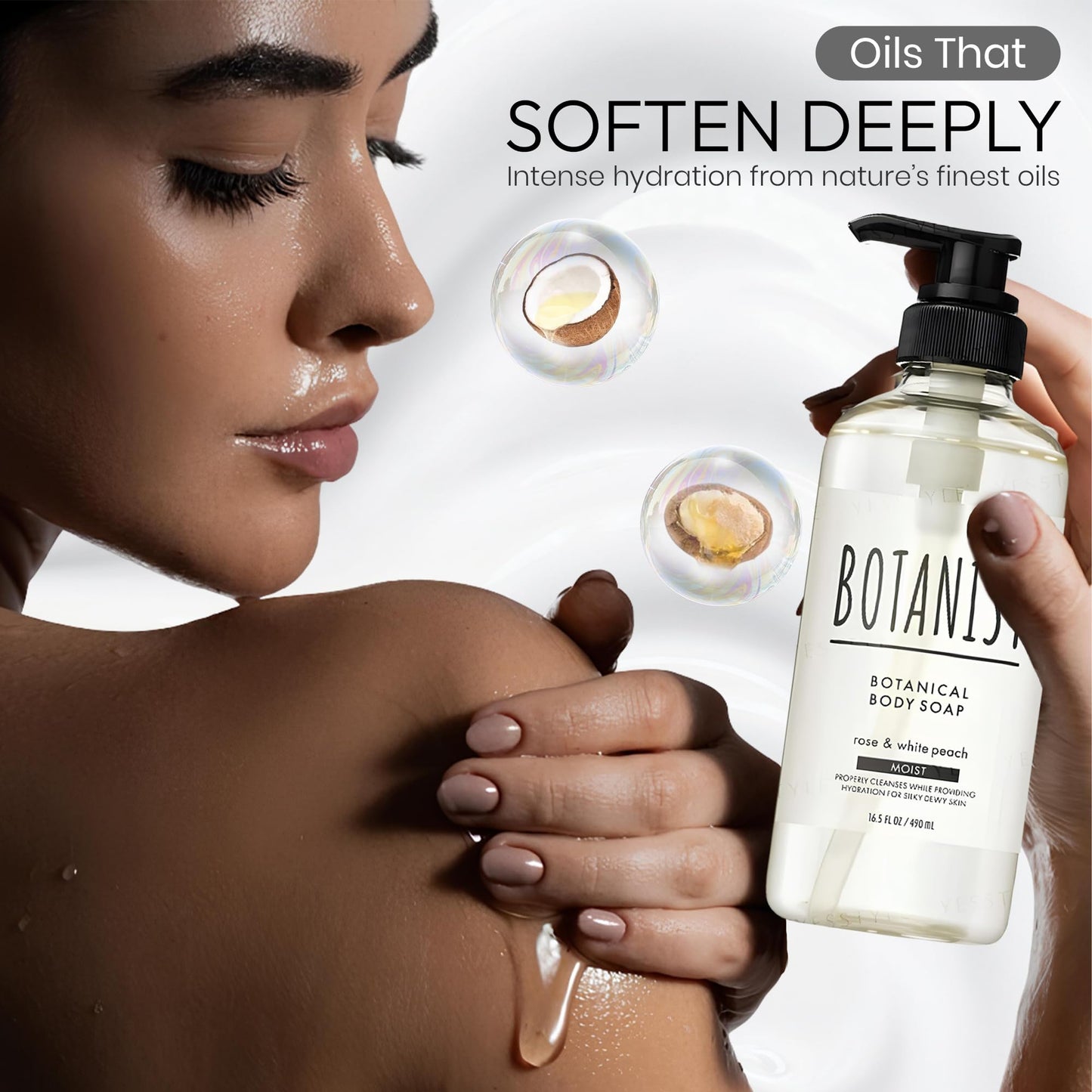 Botanist Dry Skin Body Wash for Women & Men, Hypoallergenic Body Wash with Shea Butter, Aloe Vera& Squalane, Gentle BODY WASH & Shower Gel from Japan MOIST 16.5 Fl Oz ROSE & WHITE PEACH 3EA