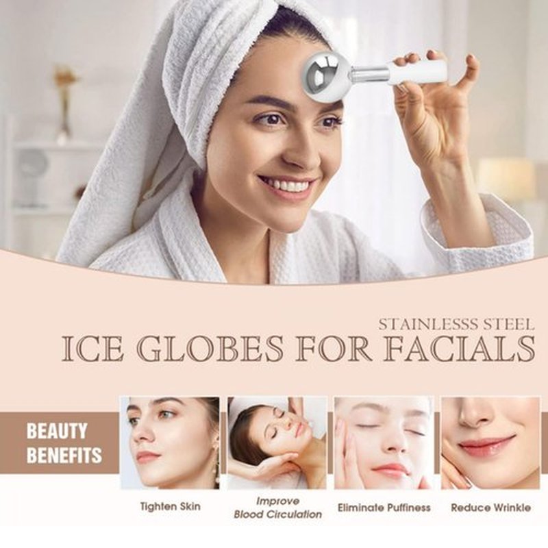360 Rotating Ice Globes for Face, Unbreakable Stainless Steel Facial Massager, Ideal Skincare Cryo Globes with Carry Case, Ice Roller Ball for Face & Eyes Puffiness Relief - Estheticians Approved