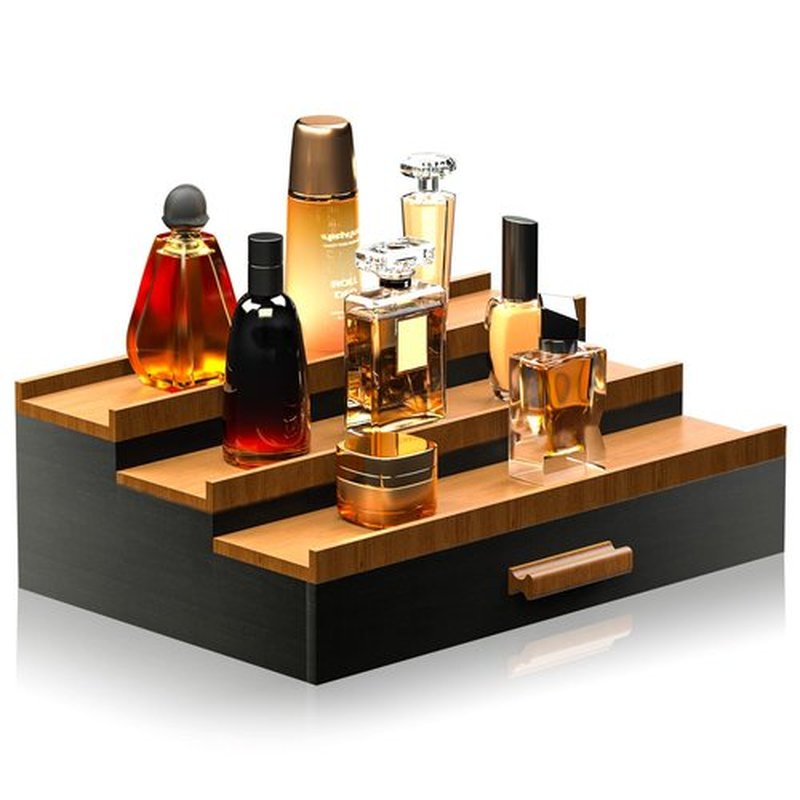 Sephyroth Wooden Cologne Organizer for Men 3 Tier of Cologne Display with Drawer Storage Perfume Oragnizer Display,Great Gift for Man(Black Walnut)