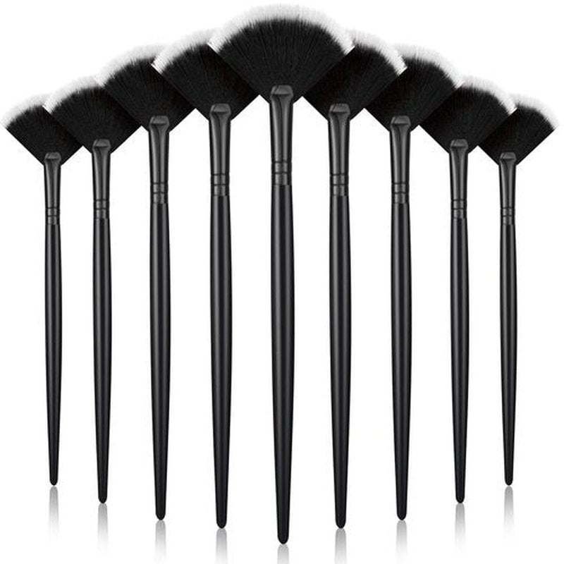 Maitys 9 Pieces Facial Brushes Fan Mask Brushes, Soft Facial Applicator Brushes Tools for Peel Glycolic Mask Makeup for Mud Cream (Full Black)