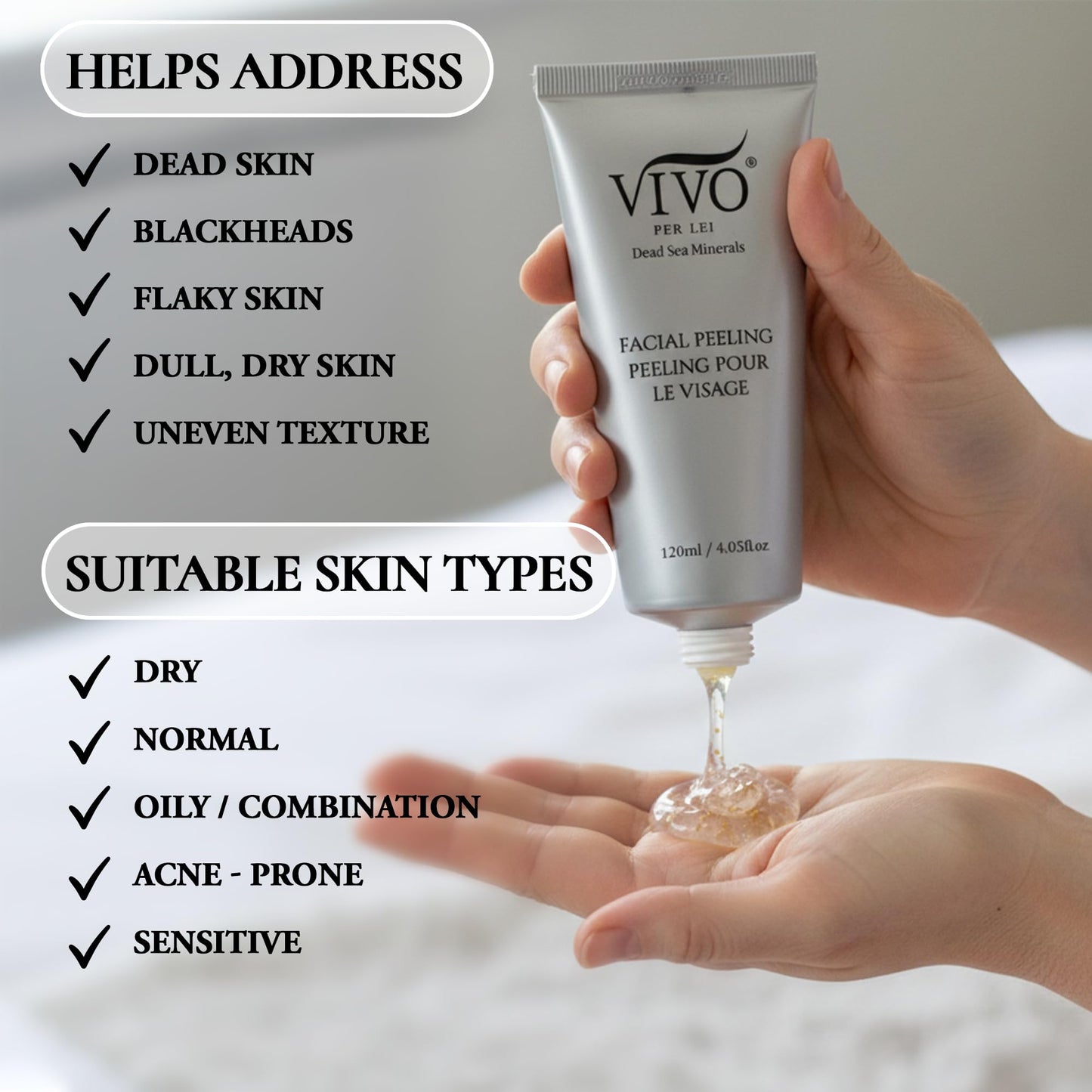 Vivo Per Lei Facial Peeling Gel - Helps Address Dead Skin Buildup - Gentle Exfoliating Gel for Rough, Dry, Sensitive or Mature Skin - Face and Body Scrub - Non Abrasive - 4.05 Fl. Oz. - Pack of 2