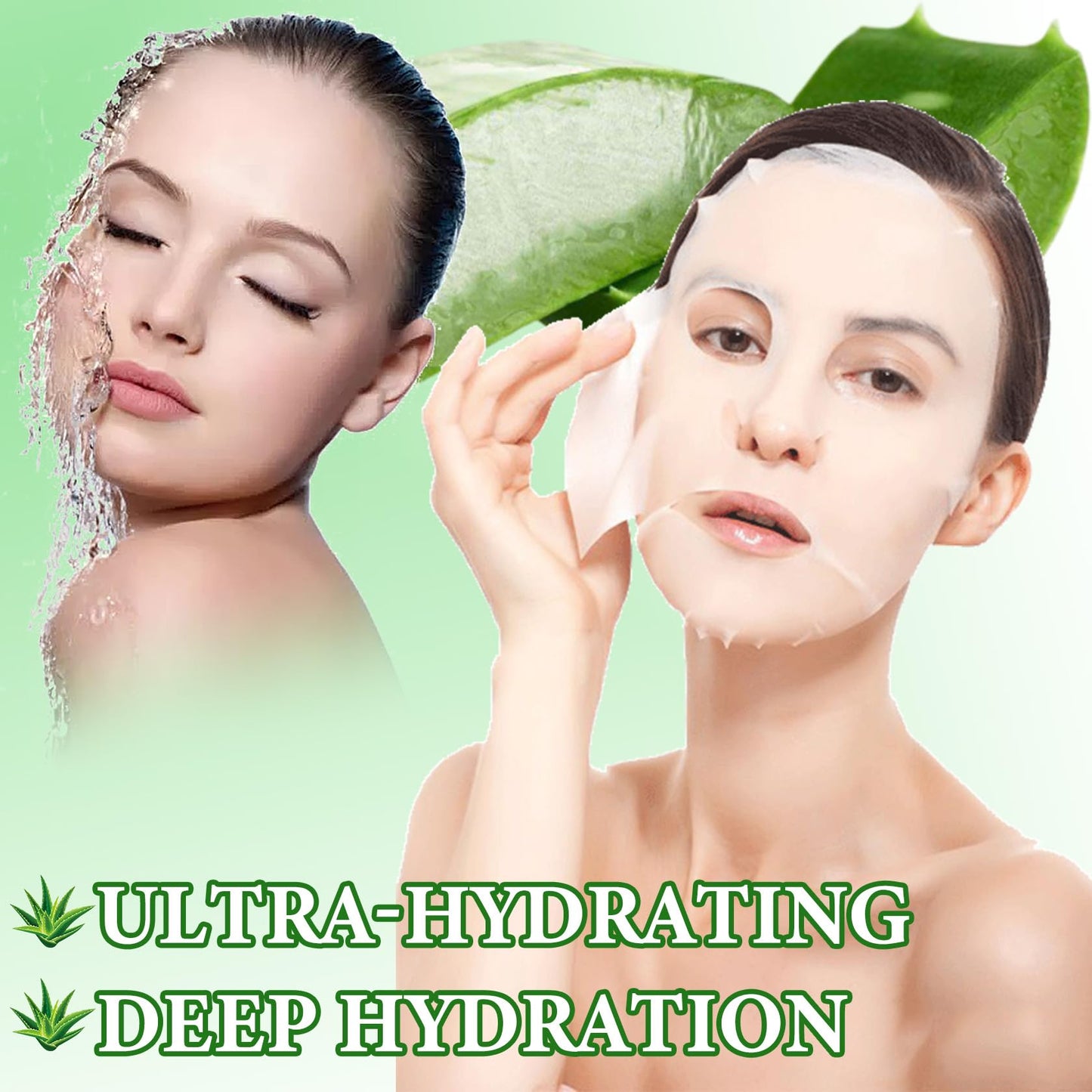 Fusang Aloe Vera Soothing Face Mask Hydrating,Moisturizing Long Lasting Facial Sheet Mask for All Skin Types,Soft Aloe Face Masks for Dry Skin,Pack of 10