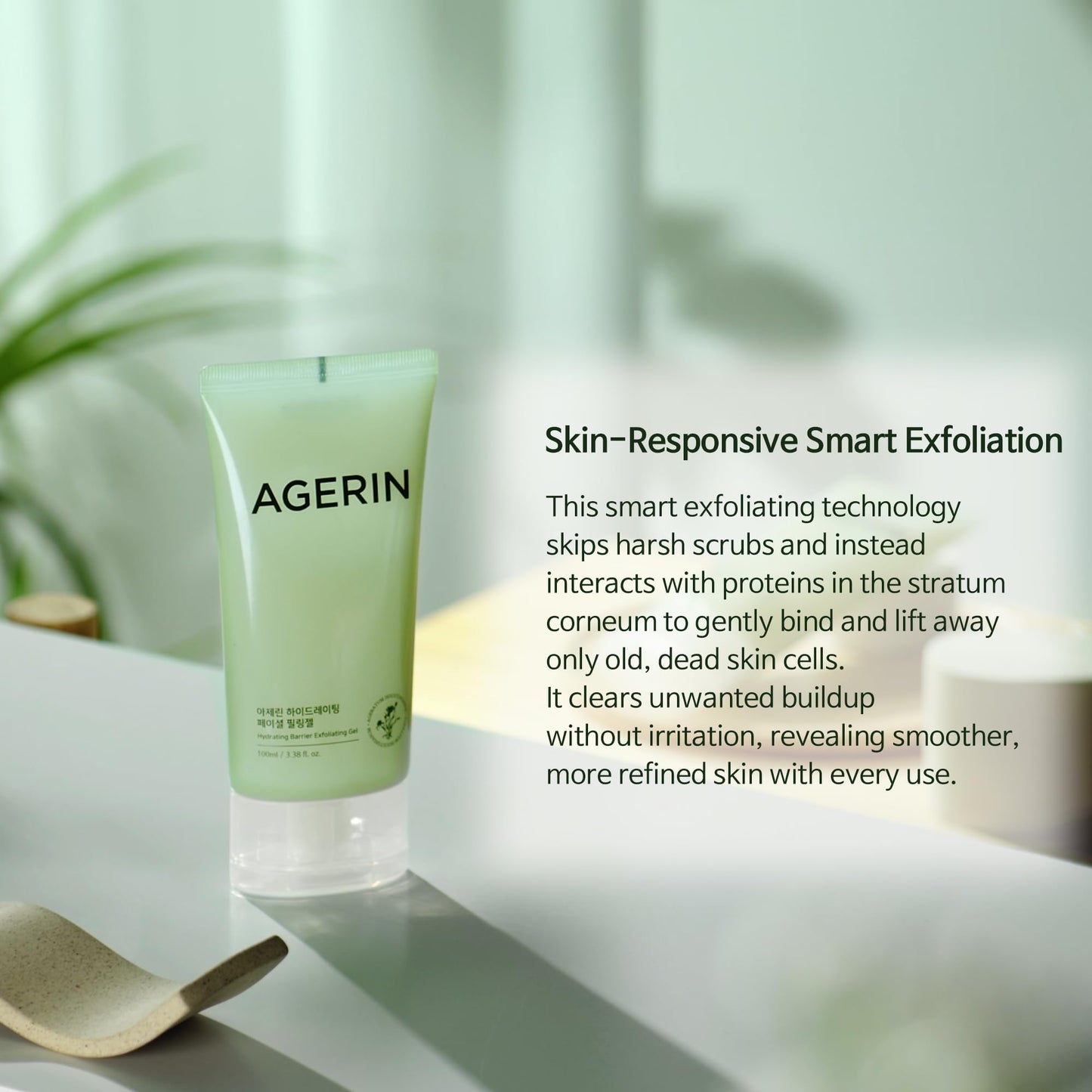 AGERIN Hydrating Barrier Exfoliating Gel – Smart Protein-Responsive Exfoliator for Sensitive Skin, Ageratum Extract, 100ml / 3.38 fl.oz.