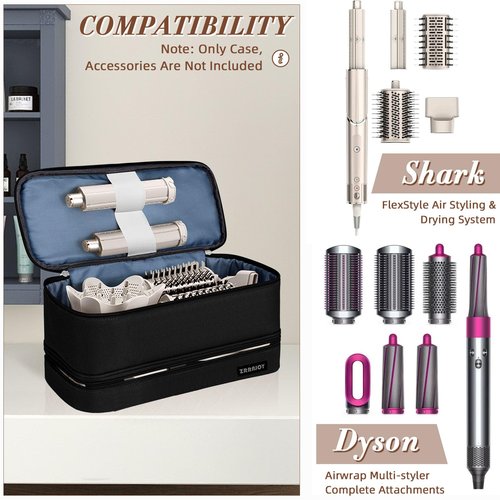 ZRRAJOY Double Layer Storage Case For Shark Flexstyle, Travel Carrying Case For Shark 430/440 Flexstyle, Organizer Bag For Shark Flexstyle/Dyson Airwrap Styler Attachments (Black)