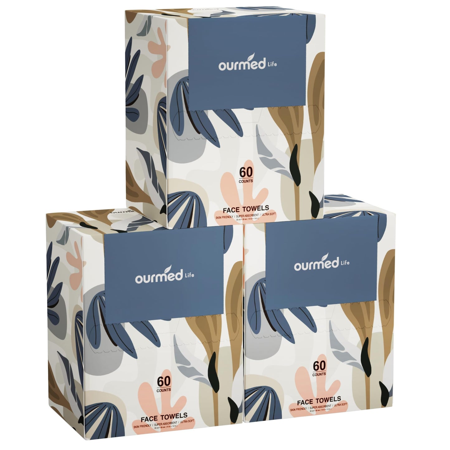 Ourmed Life Face Towels, Disposable Biodegradable Facial Towels for Sensitive Skin, Lint- free Facial Wipes for Washing Face, Skincare and Makeup Remover, Dry Wipes, 10"×7.9" Extra Large, 180 Count