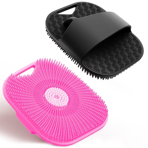 Silicone Body Scrubber for Men & Women, Friendly Shower Body Scrubber for Sensitive Skin, Silicone Loofah Body Scrubber for Showering with Richer Foam Bristles and Anti-Slippery Handle (2 Pack)