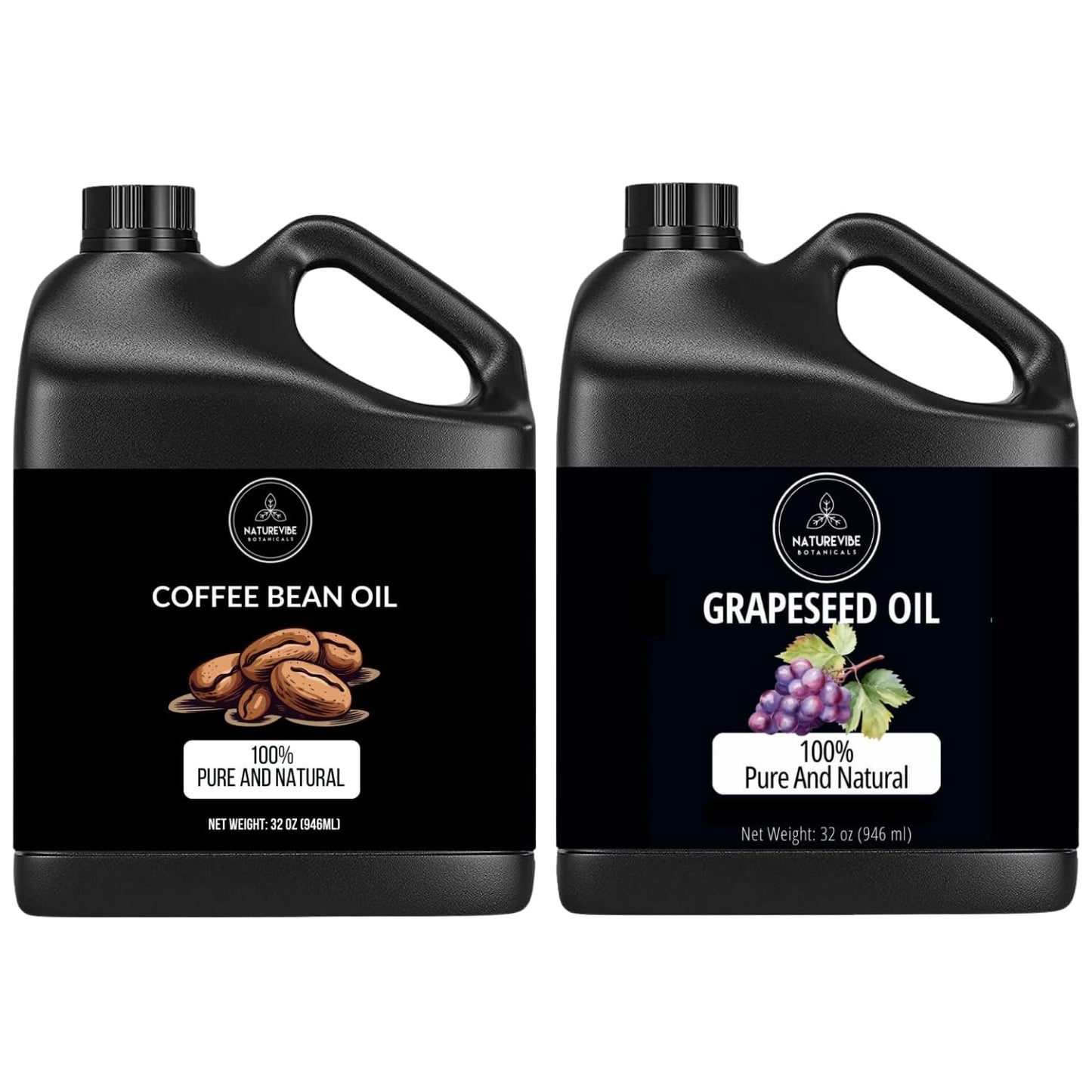 Coffee Bean Oil & Grapeseed Oil Combo - 32oz Each | Natural Skin Moisturizer