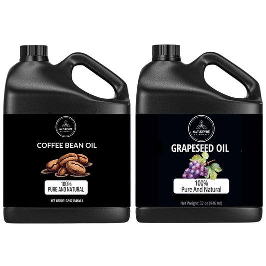 Coffee Bean Oil & Grapeseed Oil Combo - 32oz Each | Natural Skin Moisturizer
