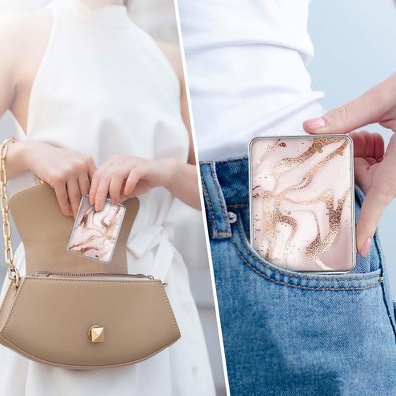 dcdcee Pocket Mirror, Small Travel Mirror with Magnification, Portable Double-Sided Magnifying Cosmetic Mirror for Daily (Golden Marble)
