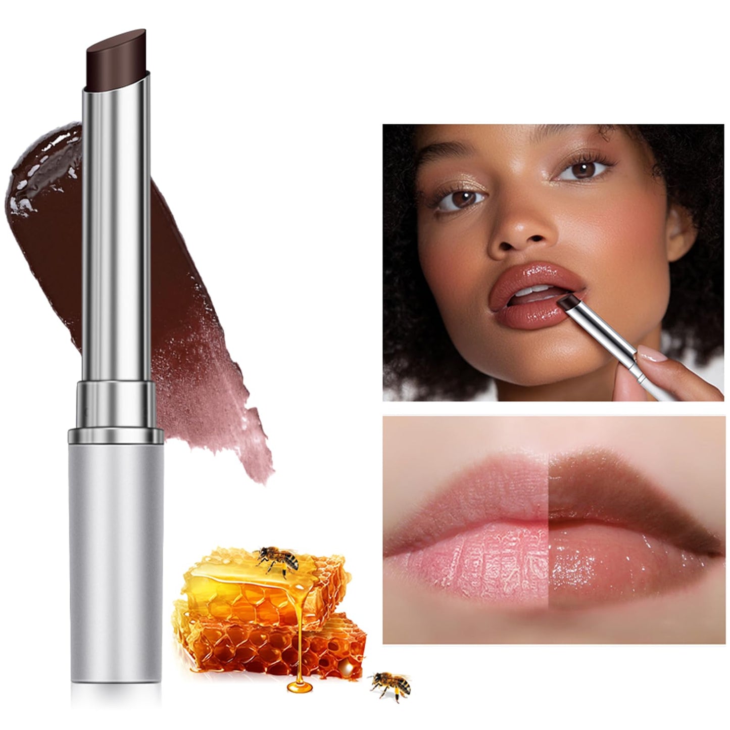 HJXUQIME 2PCS Hydrating Honey Lipstick，Sheer Tinted Lip Balm for All Skin Tones, Moisturizing Nourishing Formula with Natural Black Cherry Tint (Black + Pink)