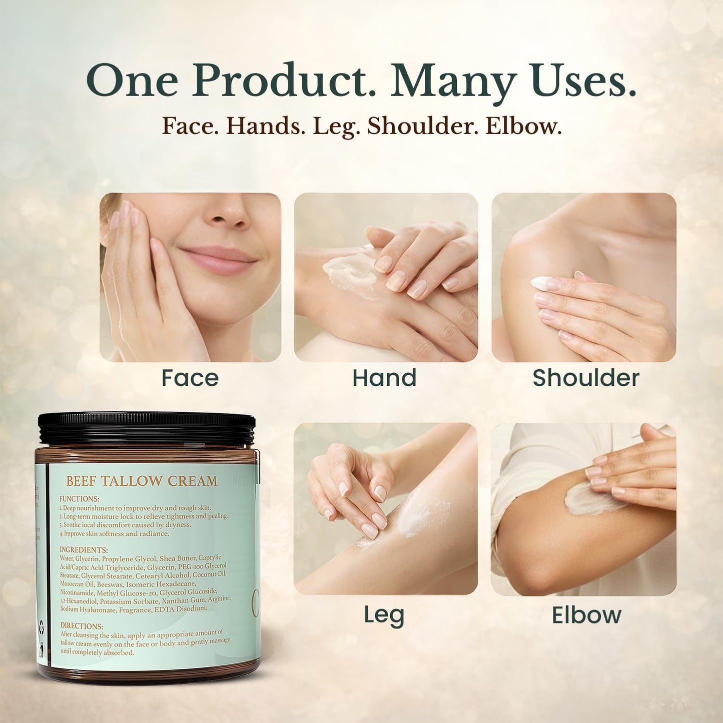 Beef Tallow for Skin - Organic Grass Fed Beef Tallow Balm, Whipped Beef Tallow for Face & Body, Moisturizer for Dry Skin, Shea Butter with Moroccan Oil (3.5 oz)