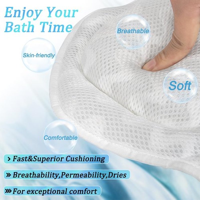 Bath Pillow, Bathtub Pillow Back Neck Support Pillow Spa Cushion for Tub, Relaxing Headrest Bath Pillow, Portable Washable Bathtub Accessories with 3D Air Mesh Thick Soft Bath Pillow